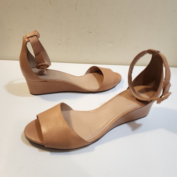 J Crew Tan Leather Open-Toe Wedge Wrap Ankle  Sandals Size 8 - Picture 6 of 12